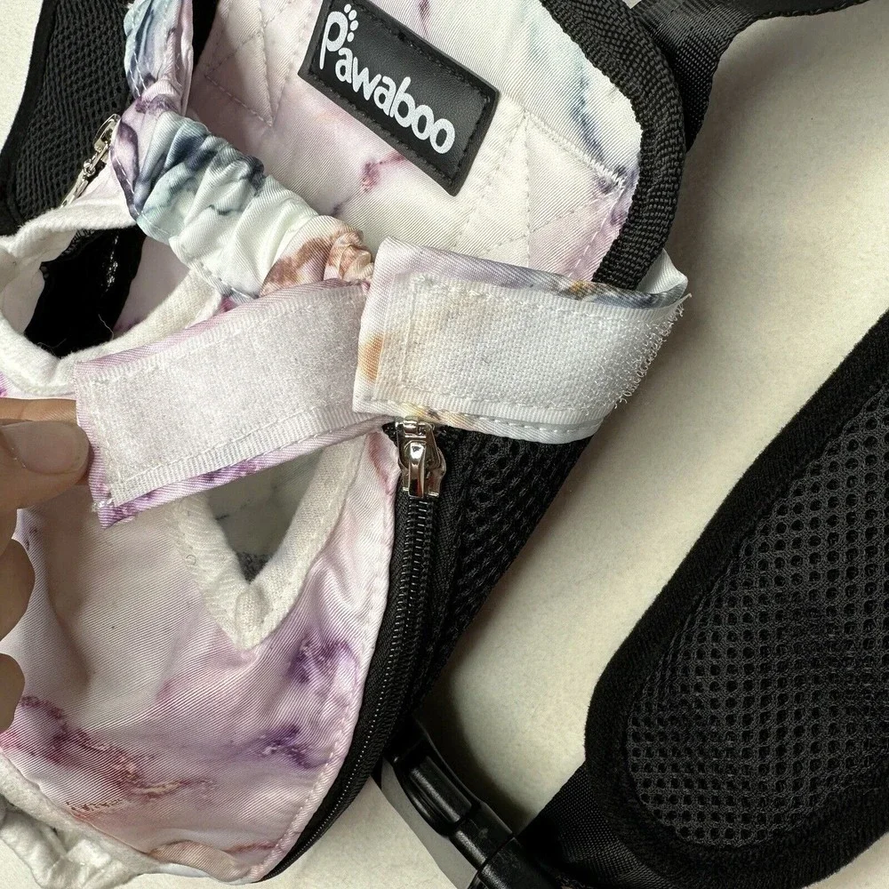 PAWABOO Pet Cat Dog Carrier Backpack Travel Hiking Adjustable Bag Purple Marble